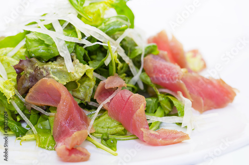 Salad with tuna meat and vegetables green