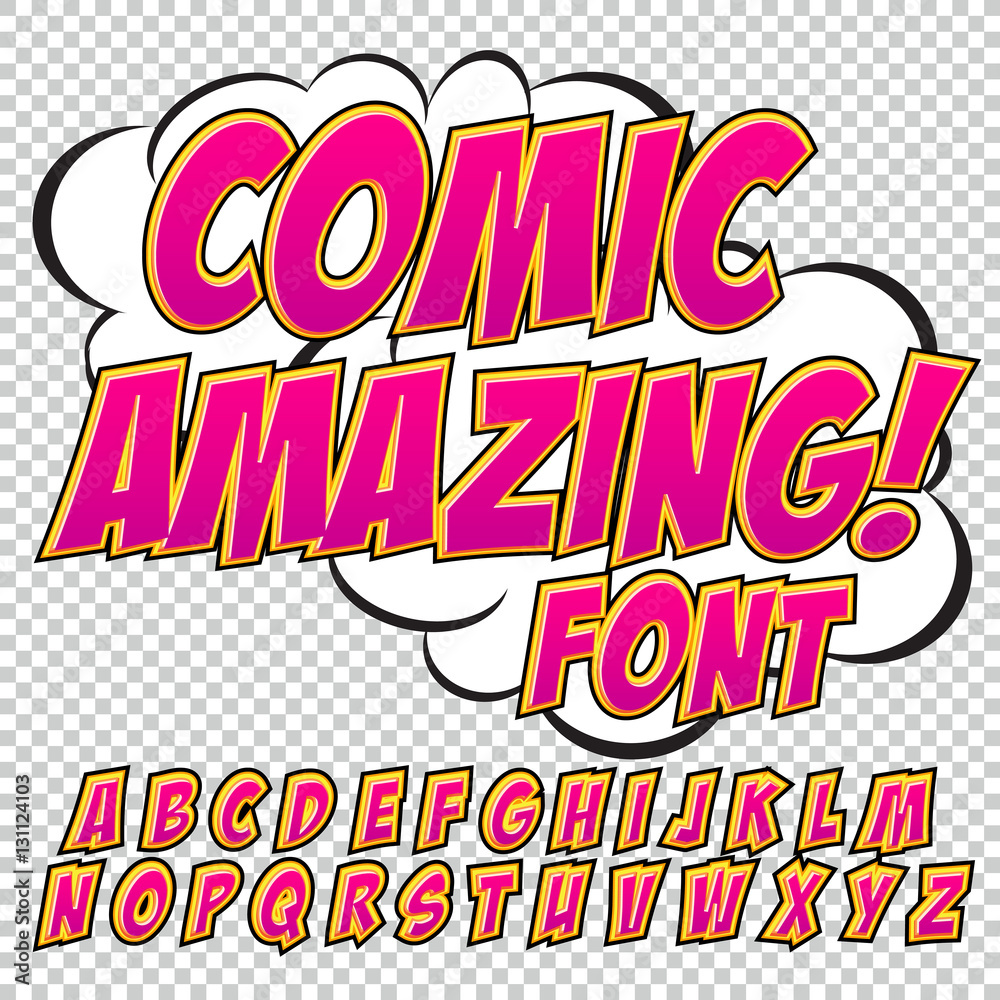 Fototapeta premium Comic alphabet set. Letters, numbers and figures for kids' illustrations, websites, comics, banners
