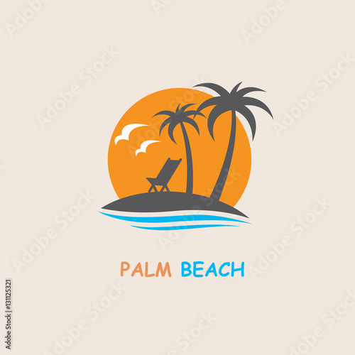illustration of label with palm tree silhouette on island
