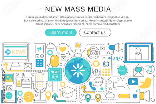 Vector modern line flat design News mass media concept. News mass media icons Website Header, app design poster banner. photo