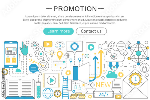 Vector modern line flat design Promotion concept. Promotion icons Website Header, app design poster banner.