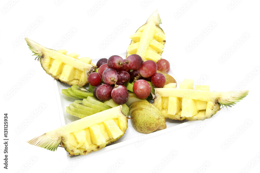 A plate of ripe fruit on a white background A plate of ripe fruit on a white background