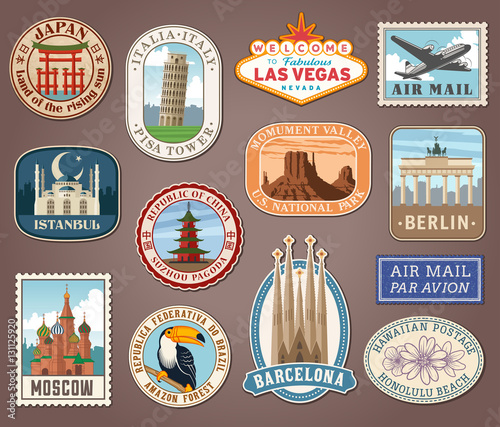 Vector international tourism landmark labels