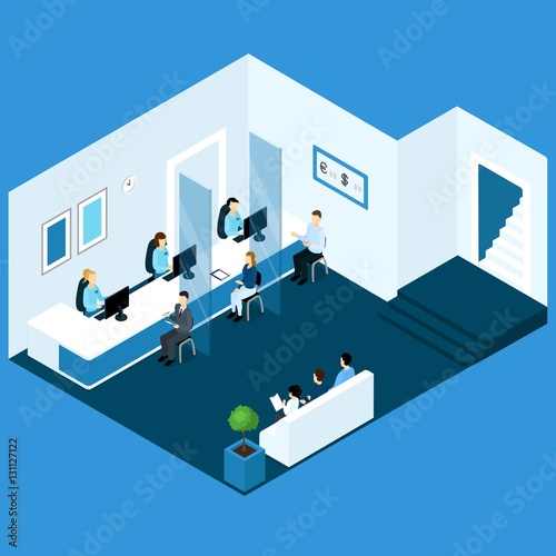 Isometric Office Banking Composition