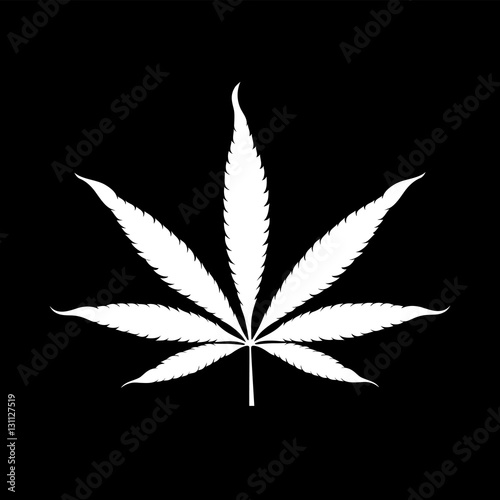 The leaf of marijuana. Vector illustration. Abstract white silhouette of the marijuana leaf on black background