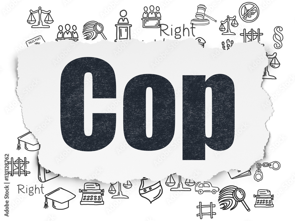 Law concept: Cop on Torn Paper background
