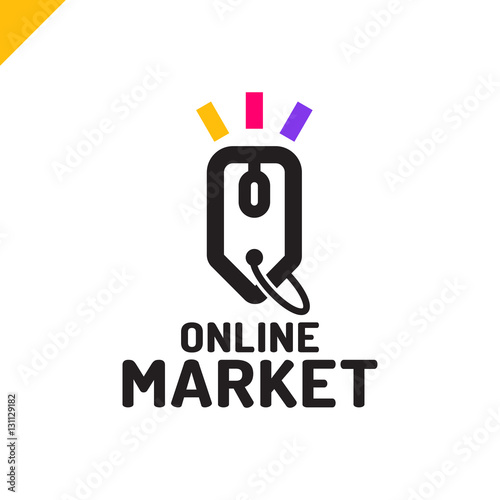 E store logo concept mouse click and shop tag