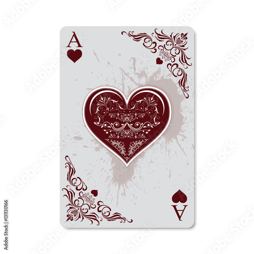 Poker and Casino. Ace of hearts, vintage and retro style with grunge effect. Exclusive design for the deck of cards. Vector illustration.