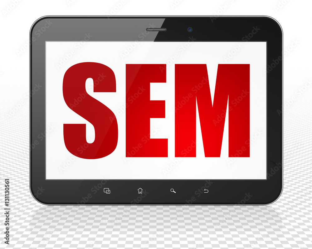 Marketing concept: Tablet Pc Computer with SEM on display Marketing concept: Tablet Pc Computer with SEM on display