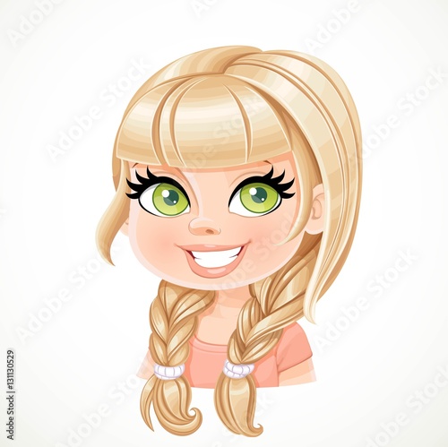 Beautiful blonde girl with straight hair in braids portrait isol