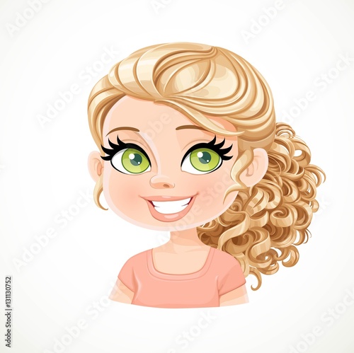 Beautiful blond girl with curled into tight ringlets hair gather
