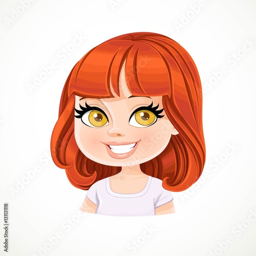 Beautiful brunette girl with red bob haircut with bangs portrait