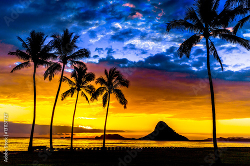 Beautiful sunrise at Chinaman s Hat on Oahu