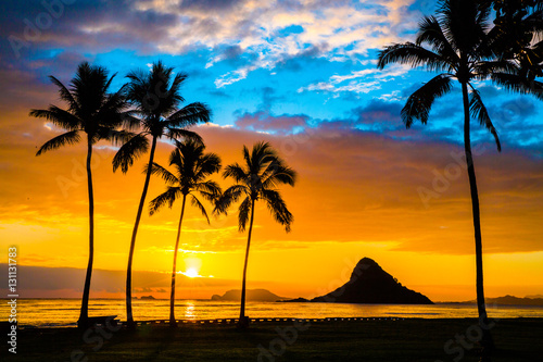 Beautiful sunrise at Chinaman's Hat on Oahu photo