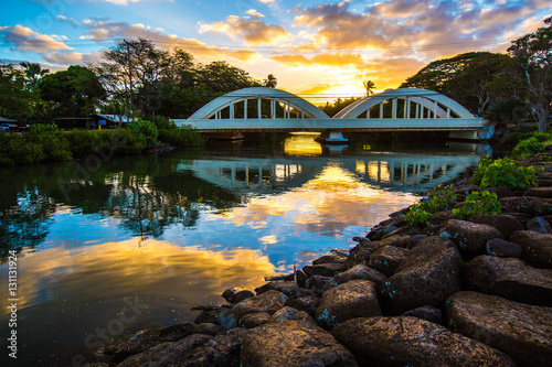 Haleiwa Bridge during beautiful Hawaiian Sunrise