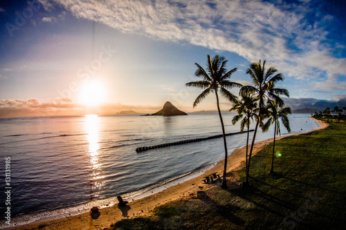 Beautiful sunrise at Chinaman's Hat on Oahu