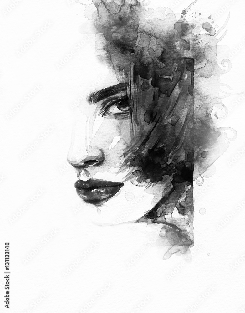 Fototapeta premium Abstract woman face. Fashion illustration. Watercolor painting
