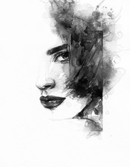 Crédence de cuisine Portrait aquarelle Abstract woman face. Fashion illustration. Watercolor painting  © Anna Ismagilova
