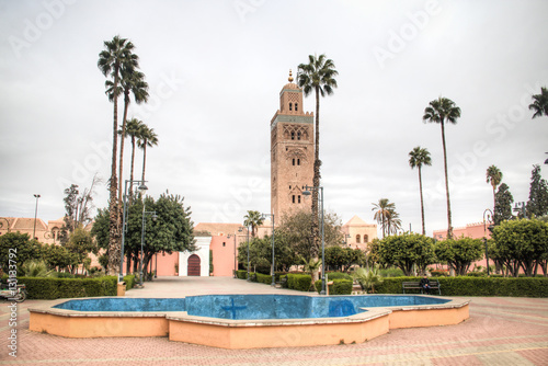 The famous Koutoubia Mosque in Marrakesh in Morocco can be seen from almost everywhere in the city 