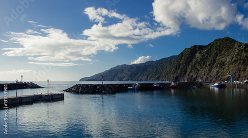 Coastline with the atalantic ocean in background in Povoacao village in Sao Miguel, Azores Islands, Portugal