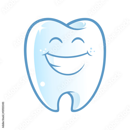 Sympathetic tooth with a big smile, on white background