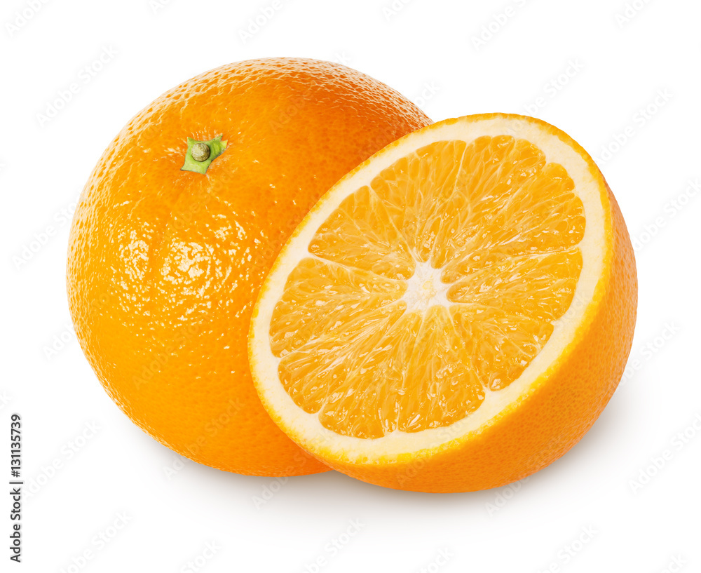 Isolated oranges. Orange fruit with half isolated on white, clipping path Isolated oranges. Orange fruit with half isolated on white, clipping path