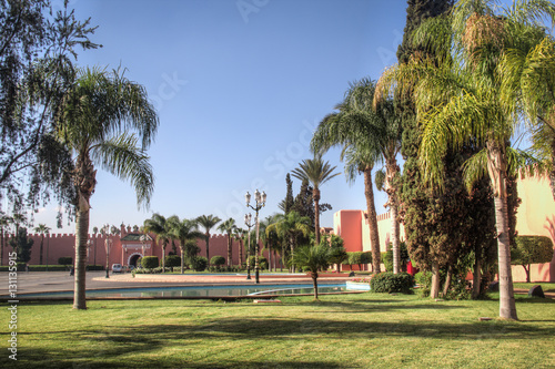 The beautiful gardens of the Royal palace of Marrakesh in Morocco 