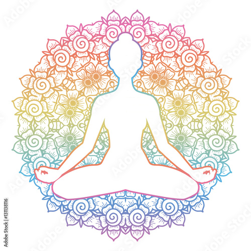 Women silhouette. Yoga lotus pose. Padmasana.