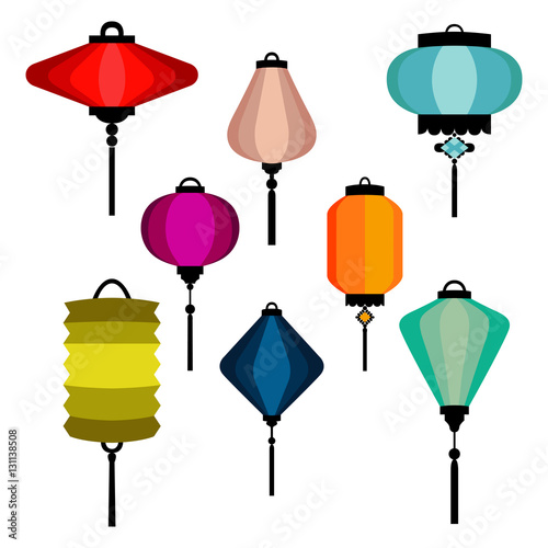 Vector set of Chineese Lanters decoration colorful fun set