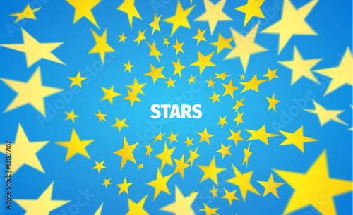 Yellow star background. Vortex of paper polygon. Vector banner