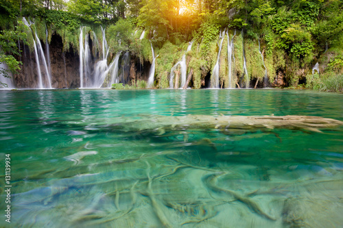 Fototapeta Naklejka Na Ścianę i Meble -  Beautiful summer forest waterfall