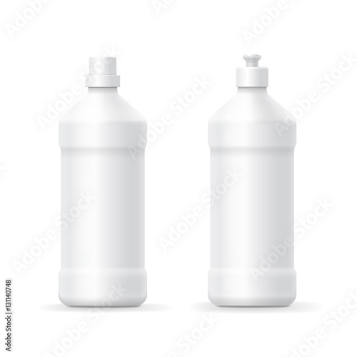 White blank plastic bottle template for dishwashing liquid or cleaning agent. Packaging set Vector illustration.