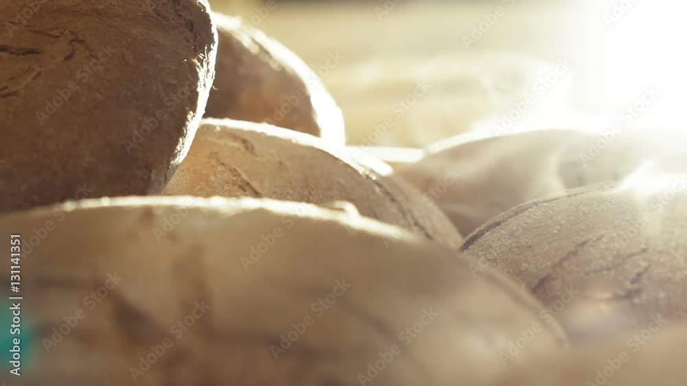 Close up of hot fresh rye bread