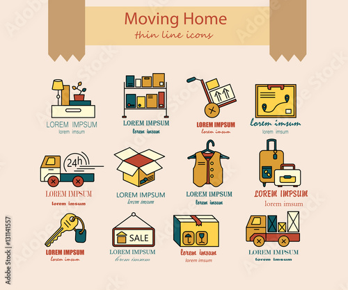 Warehouse logistic thin line icons.