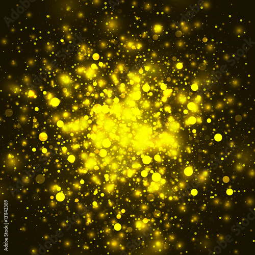 Vector gold glowing light glitter background. Christmas golden magic lights background. Star burst with sparkles on black background