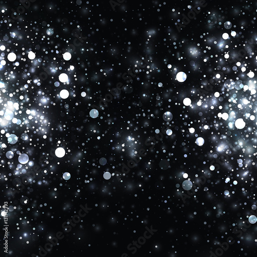 Vector silver glowing light glitter background. Christmas white magic lights background. Star burst on black background