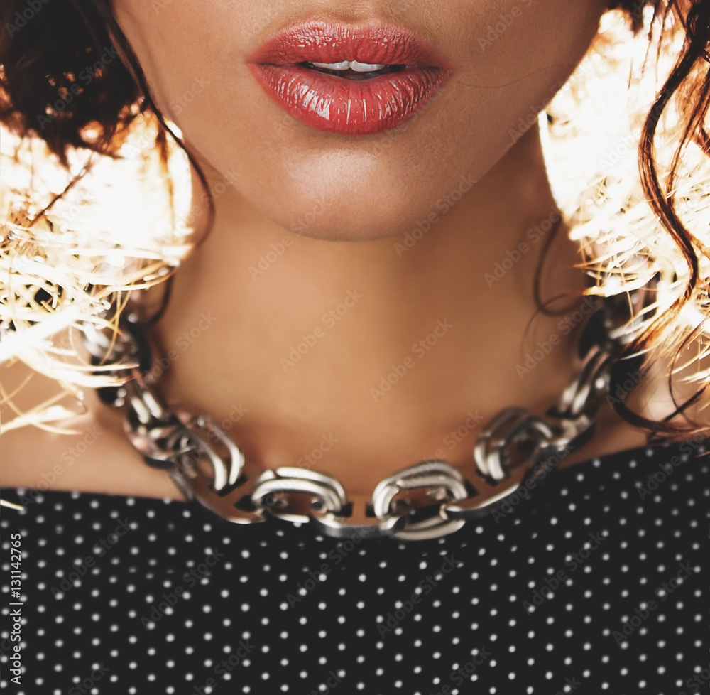 Sensual female pink lips and accessories