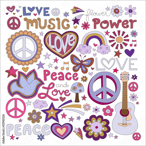 Vector illustrations on a peace and love background