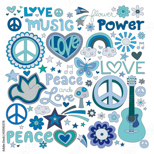 Vector illustrations on a peace and love background