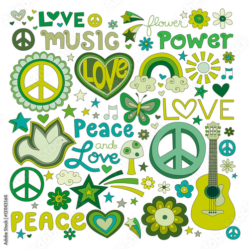 Vector illustrations on a peace and love background