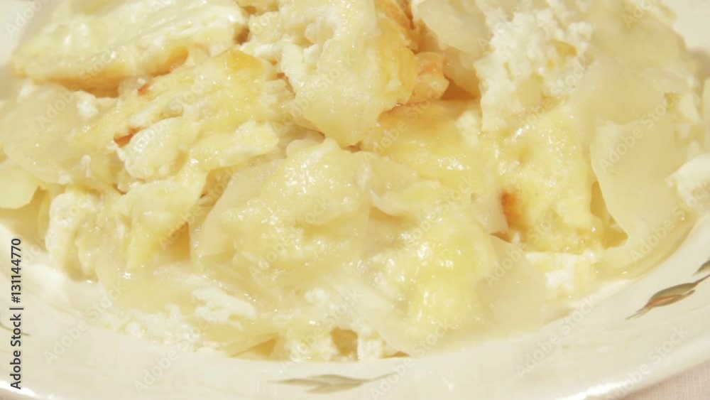 Potato gratin with cream, eggs and cheese. French food. Potato gratin with cream, eggs and cheese. French food.