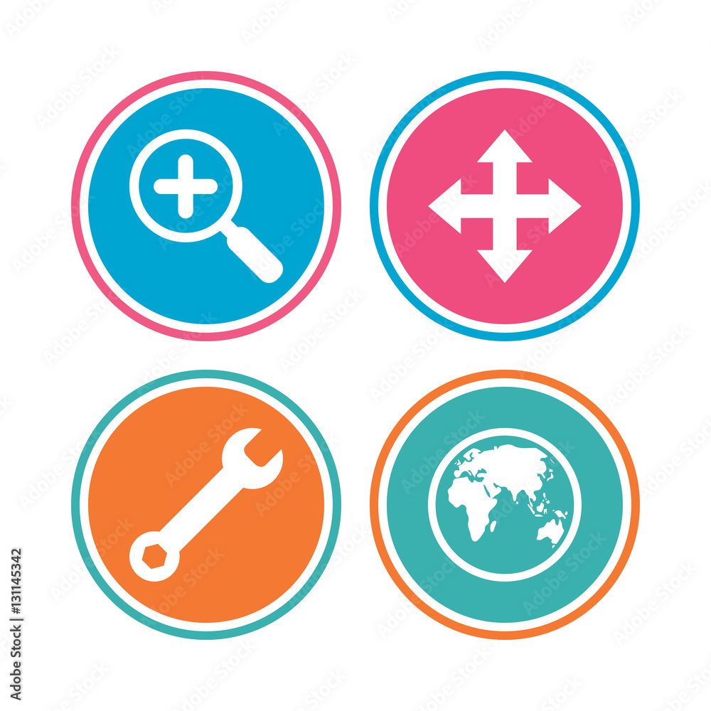 Magnifier glass and globe signs. Fullscreen. Magnifier glass and globe signs. Fullscreen.