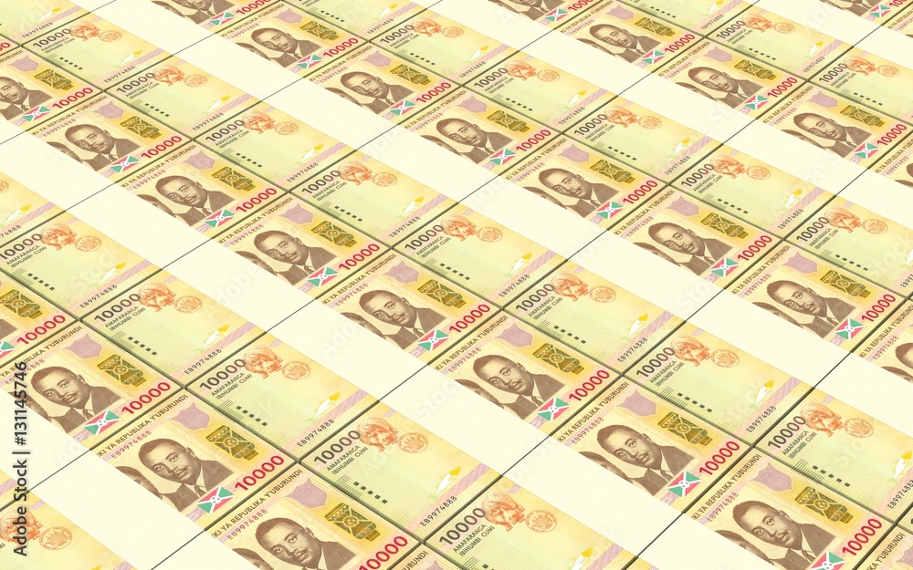 Obraz premium Burundian francs bills stacked background. 3D illustration.