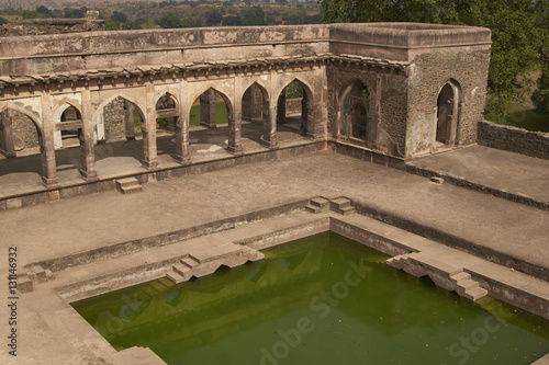 Historic Baz Bahadur's palace inside the hilltop fort of Mandu in Madyha Pradesh, India. Built in stages from 15th century onwards.