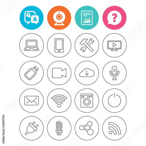 Devices and technologies icons. Usb, wi-fi.