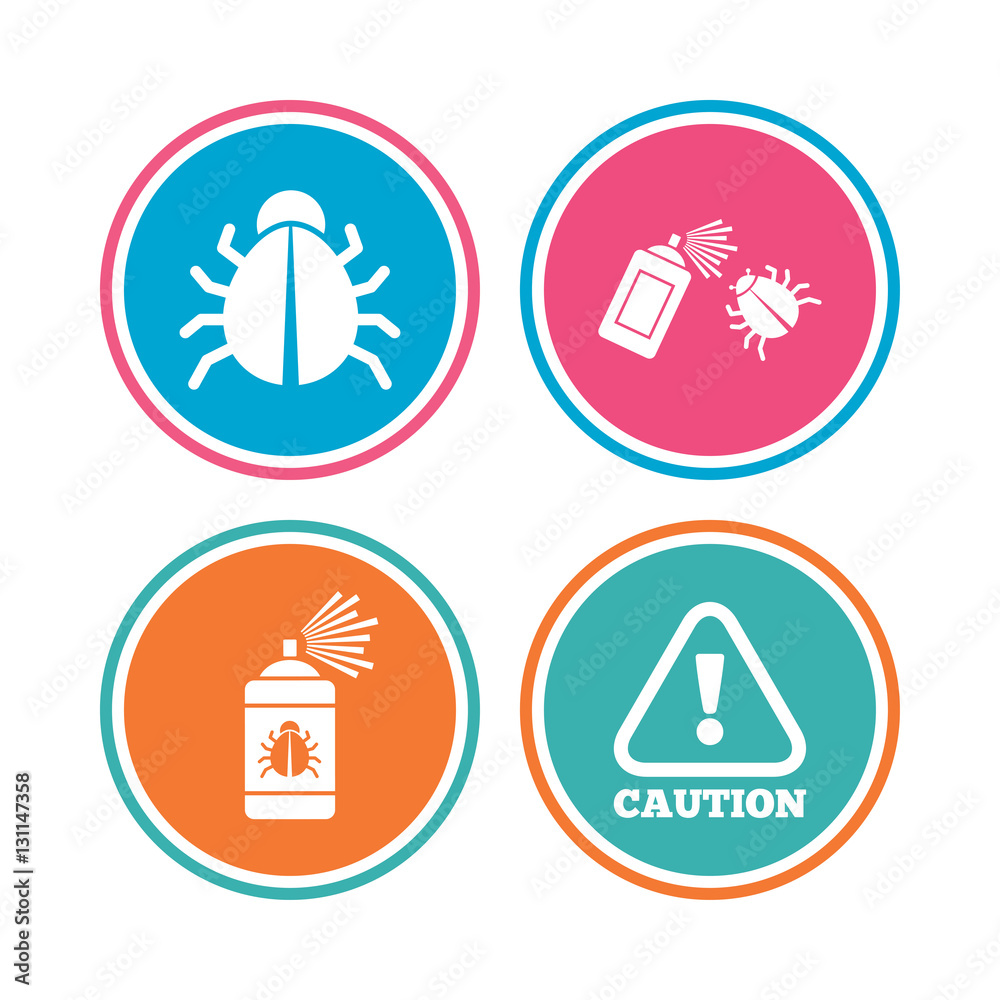Bug disinfection signs. Caution attention icon. Bug disinfection signs. Caution attention icon.