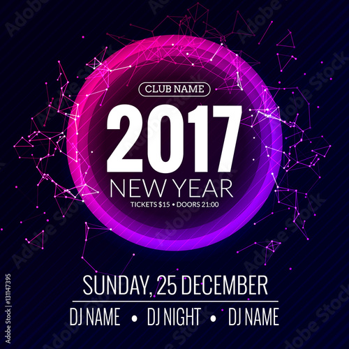 New year 2017 party and Christmas party poster template design. Disco night banner flyer. New year Holiday celebration invitation