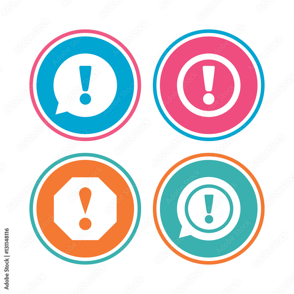 Attention icons. Exclamation speech bubble. Attention icons. Exclamation speech bubble.