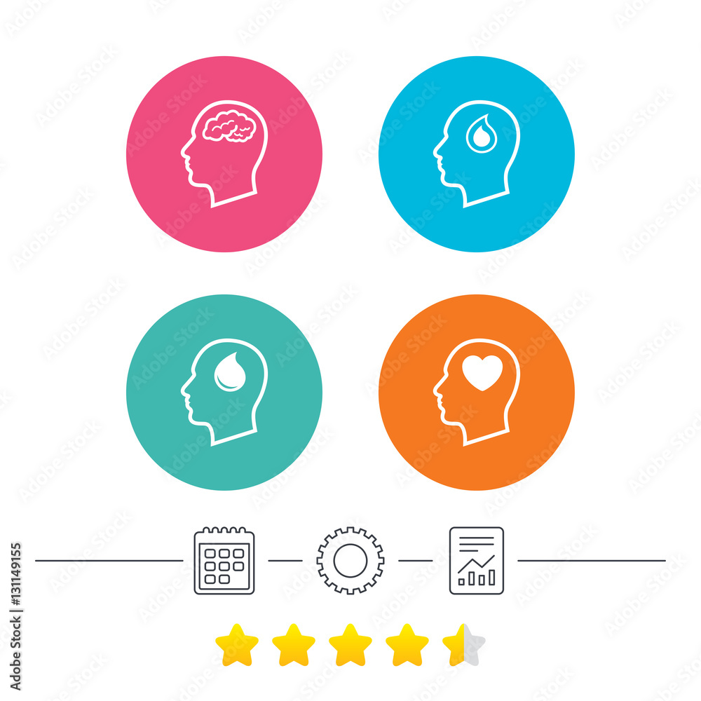 Head with brain icon. Male human symbols. Head with brain icon. Male human symbols.