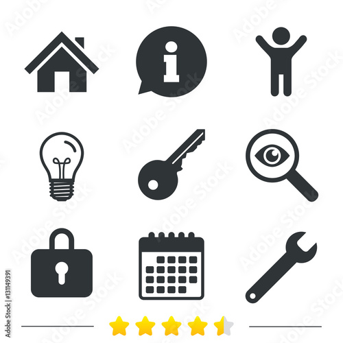 Home key icon. Wrench service tool symbol.